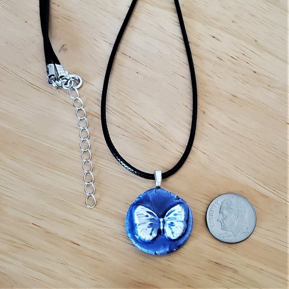 Handmade Ceramic Blue Butterfly Pendant Necklace - Picture 4 of 7